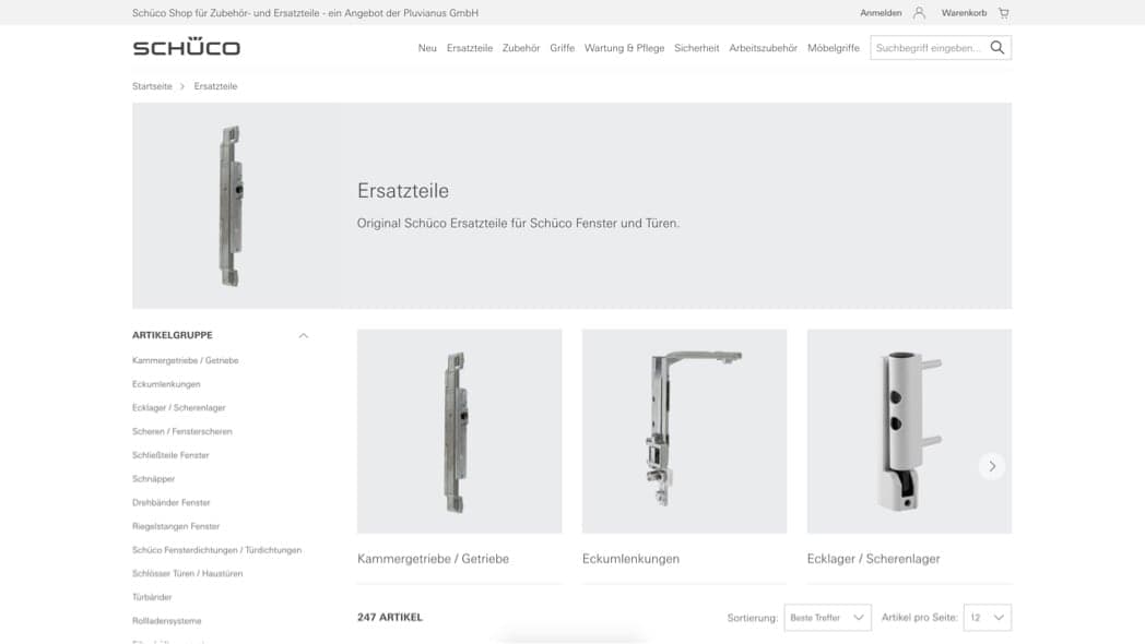Schüco Ersatzteileshop Kategorie