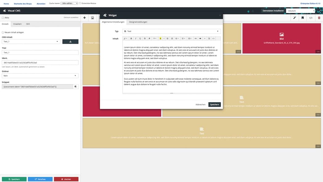 Backend Pflege im Onlineshop des VCMS Moduls