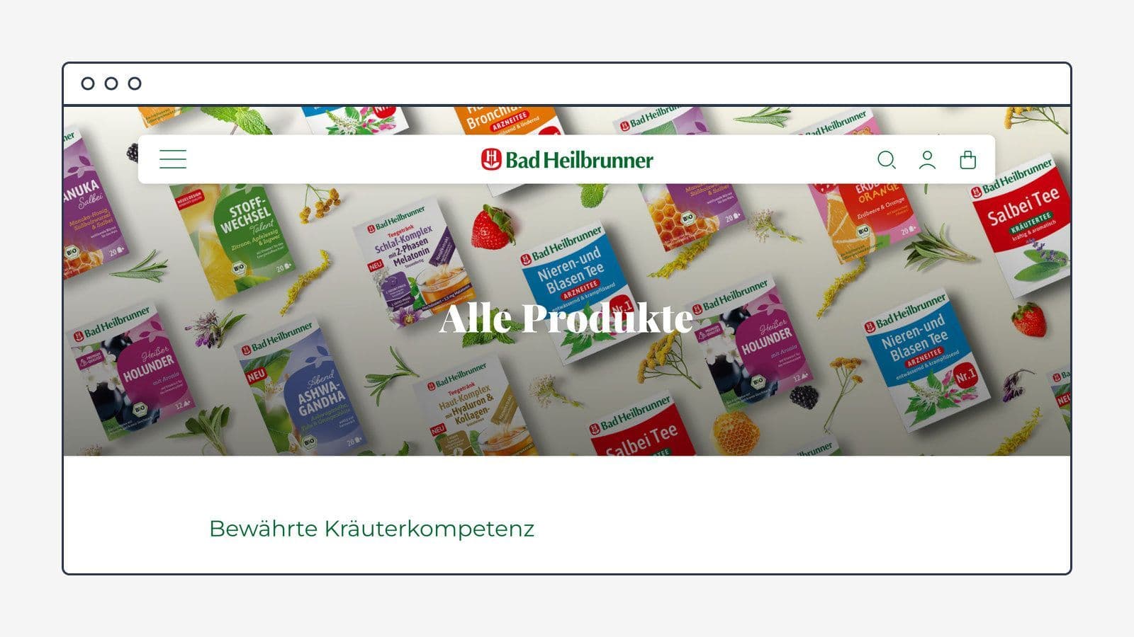 Produktübersicht von Bad Heilbrunner im Browserfenster