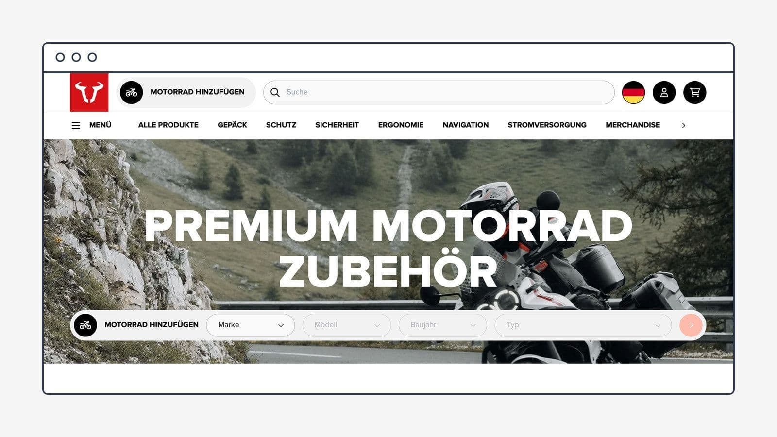 Startseite des Onlineshops SW-MOTECH im Browserfenster